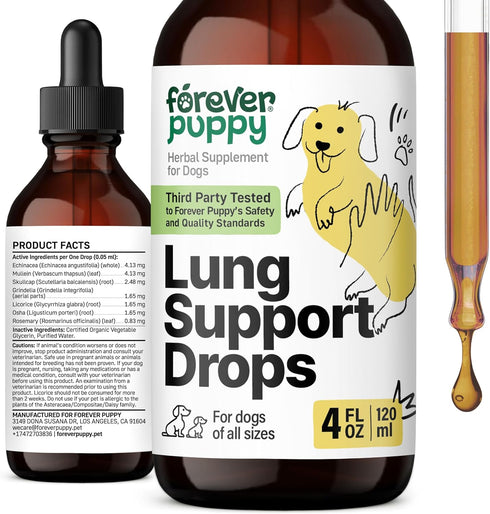 Lung Support Drops for Dogs, Vegan Respiratory Health Supplements with Mullein Leaf - 4 oz
