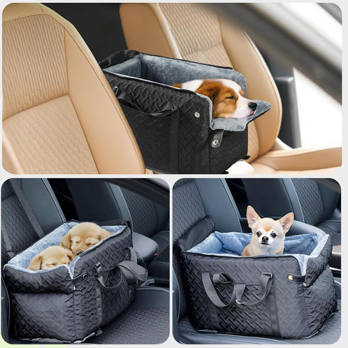15 lbs) Center Console Dog Car Seat for Small Dogs Cats (Up to - Washable, Foldable Pet Booster Seat with Safety Hooks