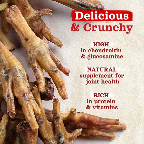 Natural Farm Nail-Free Chicken Feet Dog Treats (100 Pack) - 100% Free-Range Air Dried, High Protein