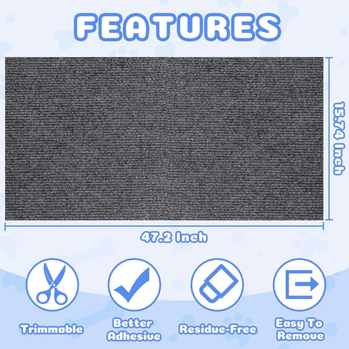 Cat Carpet Protector 47.2"x15.8",Stick on Floor and Wall Cat Scratch Pad Rug for Indoor Litter Mat,Trimmable Self-Adhesive Cat Scratching Furniture Protector for Couch Sofas Door
