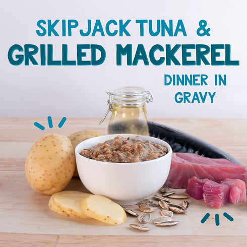 Earthborn Holistic Monterey Medley Skipjack Tuna and Grilled Mackerel Dinner Wet Cat Food, 3-Ounce Package, 24-Pack