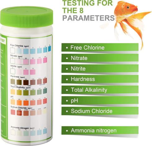 8-in-1 Aquarium Test Kit for Fish Tanks - Quick & Accurate Water Testing Strips for Aquariums & Ponds