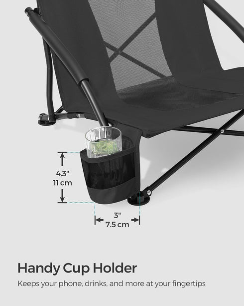 330 lb, UGCB61BK SONGMICS Portable Beach Chair for Adults, Max. Load High Backrest, Cup Holder, Lightweight