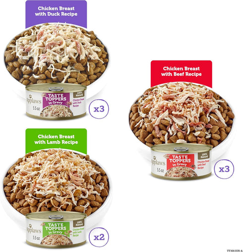 Applaws Taste Toppers, Grain Free Dog Food Topper, 8 Count, Limited Ingredient, 5.5oz Cans, Gravy Variety
