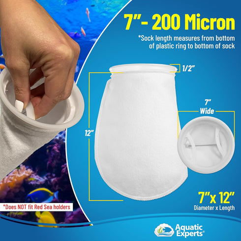 Aquatic Experts 7 Inch Filter Sock, 200 Micron for Saltwater & Freshwater Aquariums, Sump Filter Sock (2 Pack)