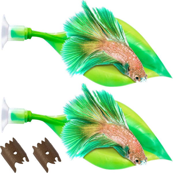 WILLBOND 2 Pieces Silicone Betta Bed Leaf Hammock, Comfortable Resting Spot for Betta Fish (Green)
