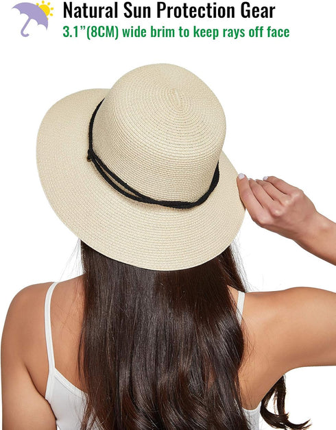 Gisdanchz Women Wide Brim Straw Hat with Chin Strap for UV Sun Protection - Summer Accessory