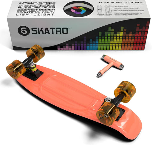 Skatro Mini Cruiser Skateboard - 22x6 inch Retro Style Plastic Board
