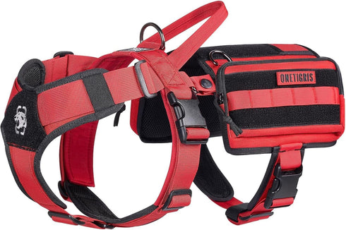 OneTigris Service Dog Vest Harness, Red, Large, Molle Backpack with Pouches for Medium & Large Dogs