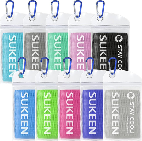 Sukeen 10 Pack Cooling Towels (40"x12"), Neck and Face, Microfiber Cool Towel,