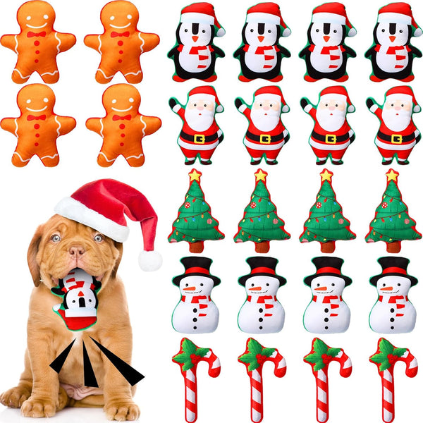 Leyndo 24 Pieces Christmas Squeaky Dog Toys Bulk, Interactive Teething Chew Toys for Christmas Dogs