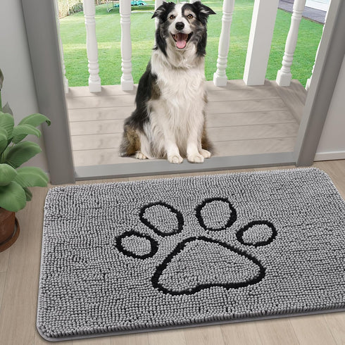 smiry Absorbent Dog Door Mat for Muddy Paws, Non-Slip Washable Quick Dry Chenille Mat for Indoor Entry Floor, 24x16