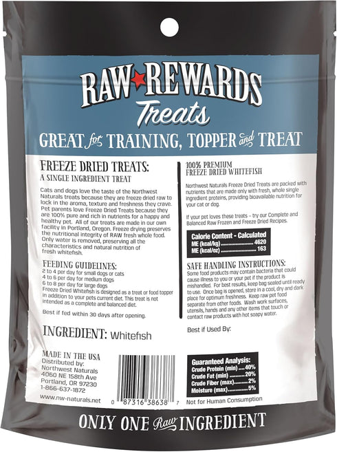 Northwest Naturals Raw Rewards Freeze-Dried Whitefish Treats for Dogs and Cats - 2.5 Oz (Pack of 3)