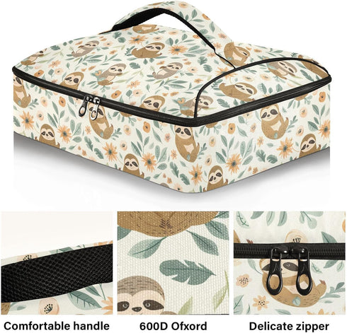 Seamless ALAZA Insulated Casserole Carrier for Hot or Cold Food, Funny Baby Sloths Floral Food Carrier for Potluck