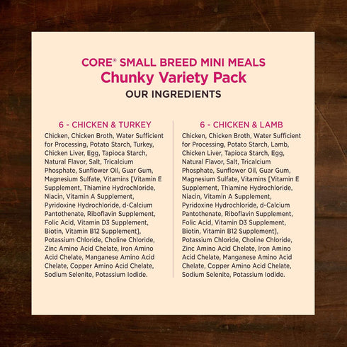 Wellness CORE Natural Grain Free Mini Meals Shredded Variety Pack, 3-Ounce (Pack of 12)