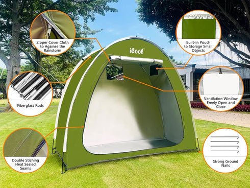 Outdoor Bike Covers Storage Shed Tent, Waterproof Fabric for 2 Bicycles or Tricycles