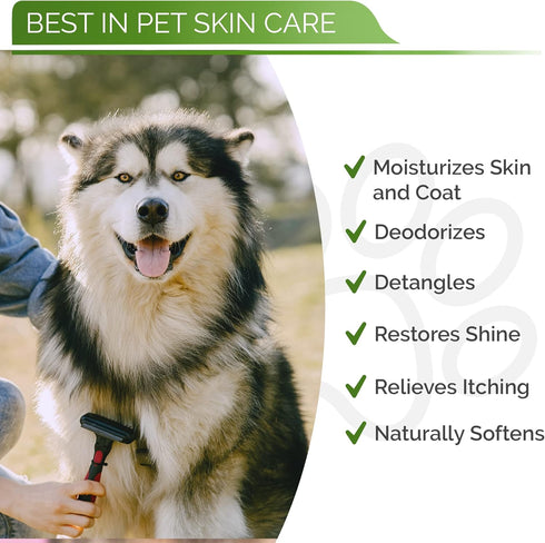 Hypoallergenic Dog Coat Conditioner- Detangles & Softens Fur, Calms Itching & Dryness, Organic Aloe Vera & Manuka Honey