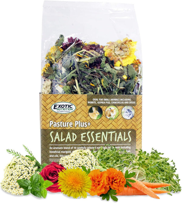 Pasture Plus+ Salad Essentials, High-Fiber Dried Flower & Herb Treat for Small Pets