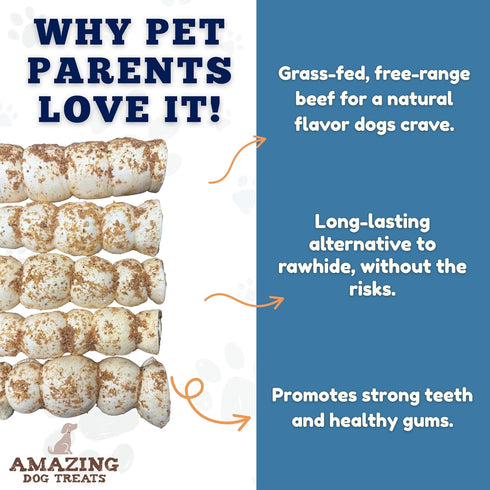 5-6" 4 Count) Amazing Dog Treats - Beef Cheek Rolls Mega Thick (Bully Dust Flavor, - - Safe Rawhide Alternative Dog