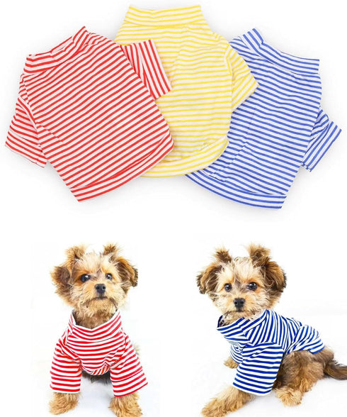 DroolingDog 3 Pack Striped Dog Shirts for Small Dogs, Boys & Girls Clothes, Pack of 3