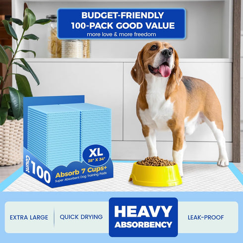 YOPETKI 28"x34" 100 Pack 100 Count Dog Pee Pads Extra Large - Super Absorbent XLarge Puppy Pads Leak-Proof Disposable
