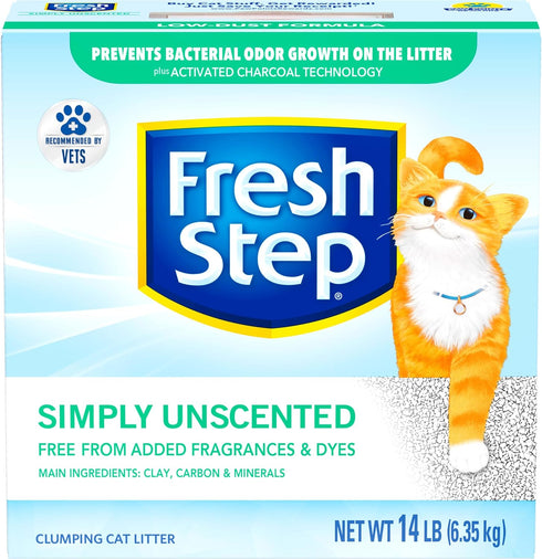 Fresh Step Clumping Cat Litter, Unscented, Long Lasting Odor Control with Activated Charcoal, 14 lb