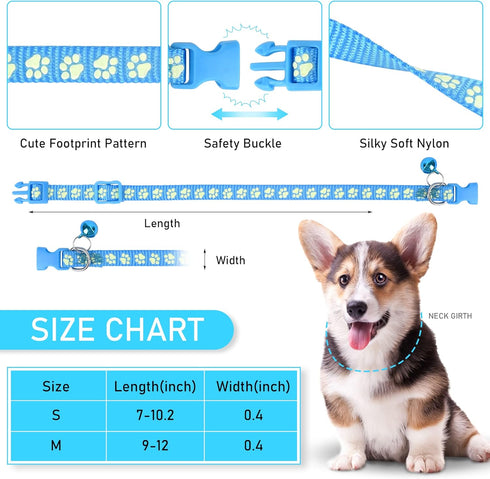 GAMUDA 12Pcs Reflective Puppy Collars, Soft Nylon Whelping Identification Collars, Glow in The Dark, Adjustable Buckle,