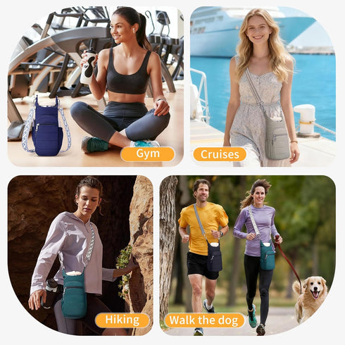 Lexiyat 40 oz Water Bottle Bag Crossbody Bag Insulated Carrier Purse Holder for Walking Hiking with Adjustable Strap
