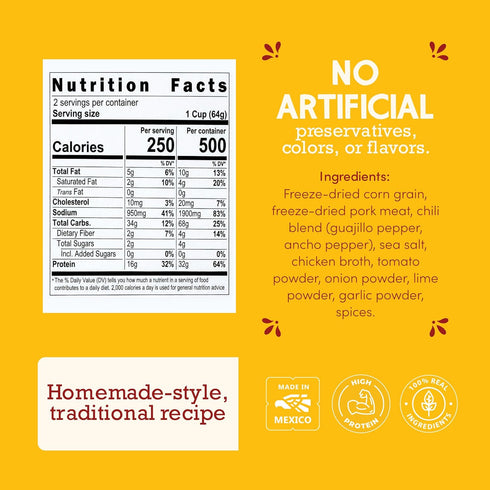 POZOLAZO Pozole | Pork Instant Soup | Mexican Hominy Stew | Freeze-Dried Pork | Just Add Hot Water | High Protein Meal