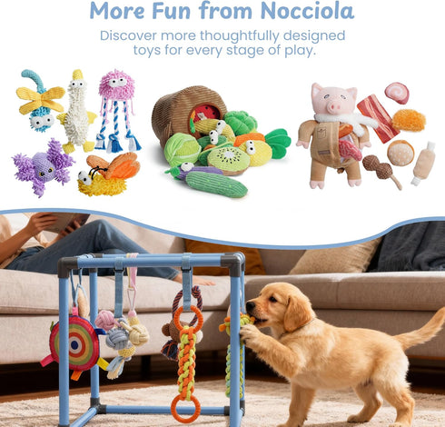 8 Nocciola Puppy Play Gym with Hanging Toys, Indoor Jungle Gym Activities Center Playground for Puppies, Squeaky Plush