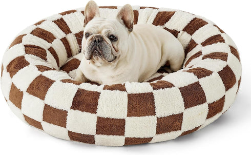 Lesure Donut Small Dog Bed - Brown Round Cat Bed for Indoor Cats, Anti-Anxiety Calming, Washable Plush & Anti Slip
