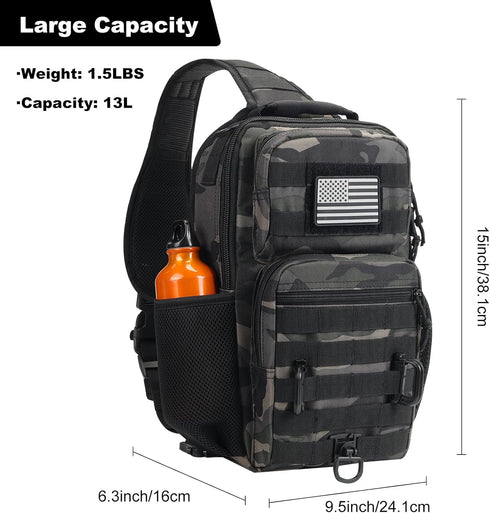 Pack Backpack Rover Sling Tactical Shoulder Sling Bag with Bottle Holder Crossbody Chest Bag, Black Camo