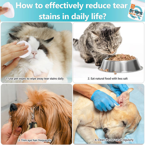Pet Wipes for Cats & Dogs, Unscented Grooming Wipes for Eyes, Paws, Ears, Nose, 300 Pads Tear Stain Remover