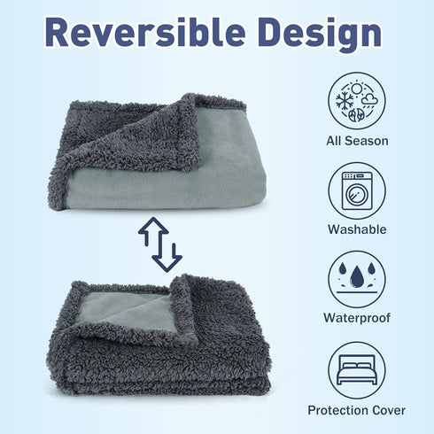 Kritter Planet Waterproof Puppy Blanket for Small Dogs, Pee Proof Sherpa Fleece, Reversible Cover for Couch and Bed