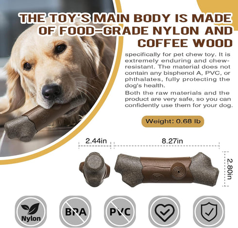 Indestructible Dog Chew Toys for Aggressive Chewers - Tough Rubber Log-Branches for Dogs