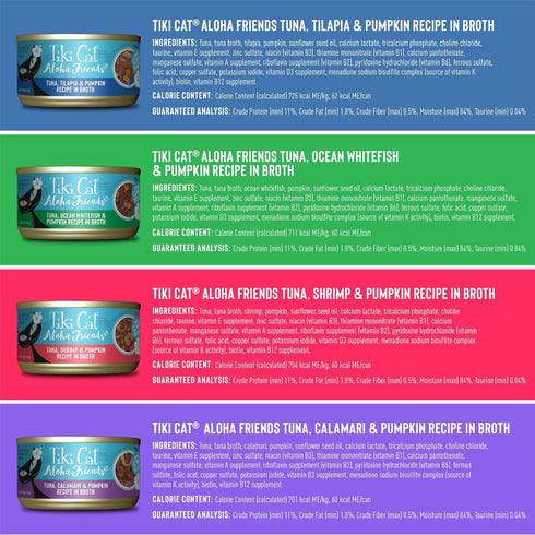 Tiki Cat Aloha Friends Variety Pack, Seafood Flavors with Pumpkin, Wet High-Protein Cat Food, 3 oz. Cans (Pack of 12)