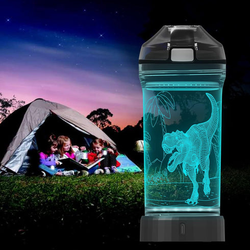 5-7 8-12 3D 14 OZ Lightzz Dinosaur Water Bottle, Dinosaur Toys for Boys with Glowing Light, Christmas Gifts White