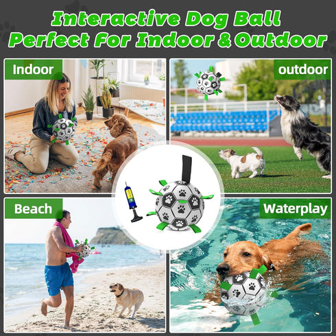 RUCACIO Dog Ball with 9 Straps - Interactive Toys for Puppy, Durable Soccer Balls with Handle for Small & Medium Dogs