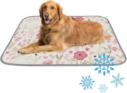 imiBBWQu Cooling Pad Easter Bunny Pink Florals Reversible Dog Cooling Mat Washable Pet