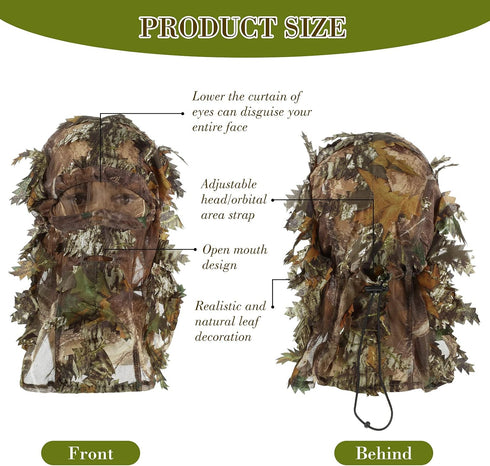 Sintege 3 Pieces Hunting Face Mask, Camouflage Leafy Hat Ghillie Covering for Turkey Hunting Gear