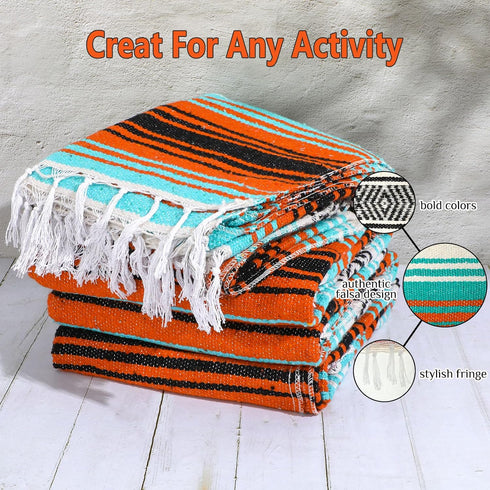 Oudain Mexican Blankets and Throws 45 x 70 Inch, Cotton Outdoor Camping Woven Serape Yoga Blanket