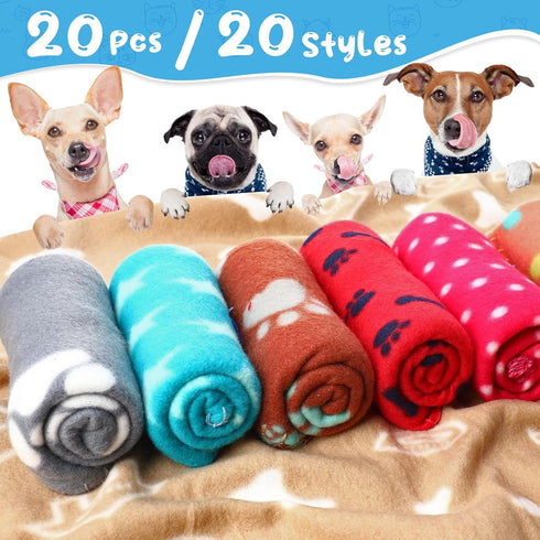 Eccliy 20 Pcs Puppy Blanket, Soft Fleece Dog Blankets, Warm Felt Throw, Sleep Mat Covers for Dogs and Cats, 20 Styles,