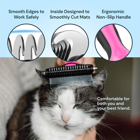 MalsiPree Pet Grooming Brush, 2 in 1 Deshedding Tool & Dematting Rake for Dogs/Cats, Reduces Shedding by 95%