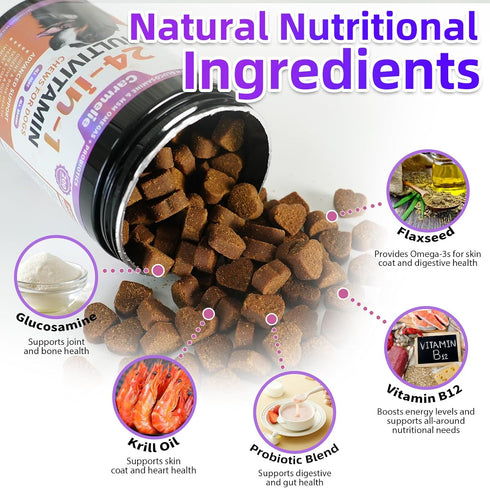 24 1 200 Omega-3 Immune Carmelie Dog Vitamins, in Dog Vitamins and Supplements, Chews with Glucosamine Probiotics Puppy