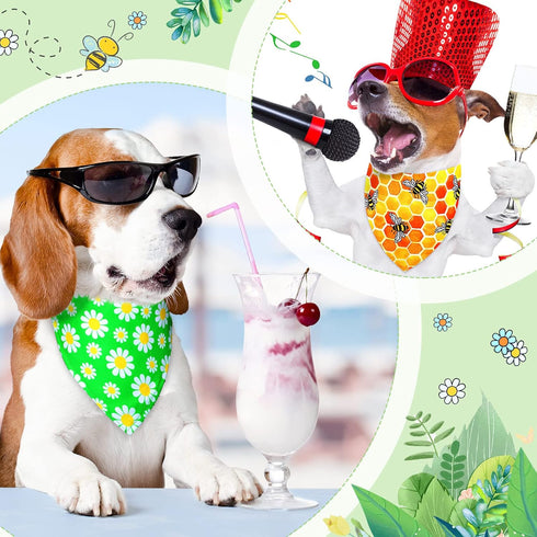 40 Sadnyy Pcs Spring Flower Dog Bandanas Bulk for Dogs Floral Bee Triangle Reversible Dog Bibs Adjustable Puppy