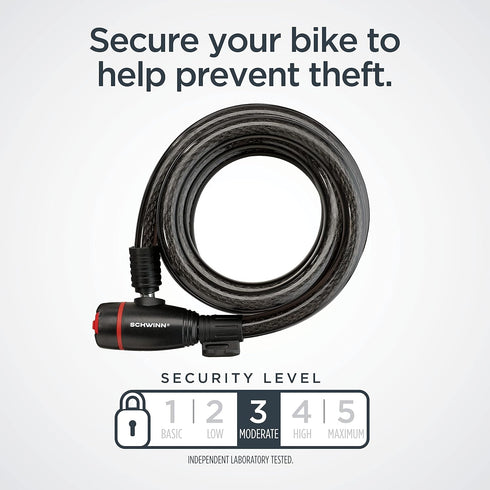 Schwinn 6 Feet x 15 mm Bike Cable Lock with Lighted Key, Security Level 3