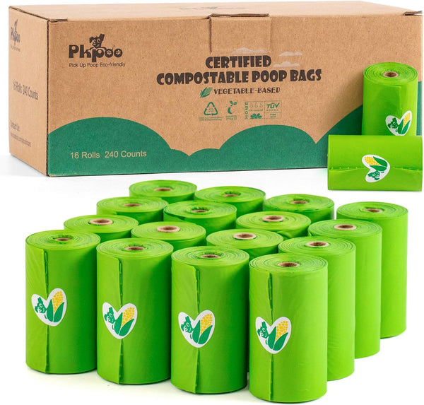 Pkpoo 100% Compostable Dog Poop Bags, Extra Wide, Vegetable-Based Large Poop Bags