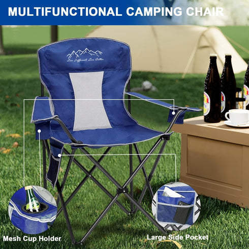 Folding Camping Chair Mesh Back Portable Breathable Outdoor Chairs with Carry Bag & Cup Holder for Camping, Beach