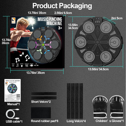 Lights,2 3-12+ Music Punching Machine for Kids Adults,Bluetooth Wall Mounted Boxing Trainer with Gloves,Rhythm Player