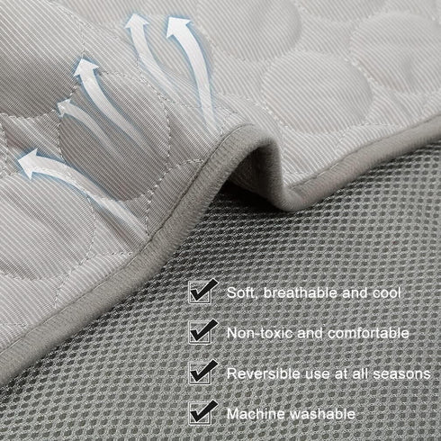 Pet Cooling Mat for Dog Puppy Cat, Washable Cooling Pad, Reusable Ice Silk Self Cooling Mat for Pet Beds, Large, GREY